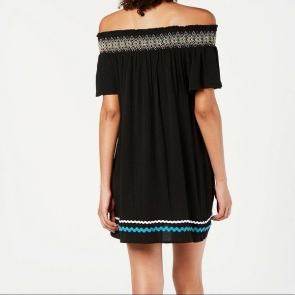 MIKEN SWIM Women's Navy Blue Off Shoulder Smocked Neckline Swim Cover-up sz S - Picture 3 of 5